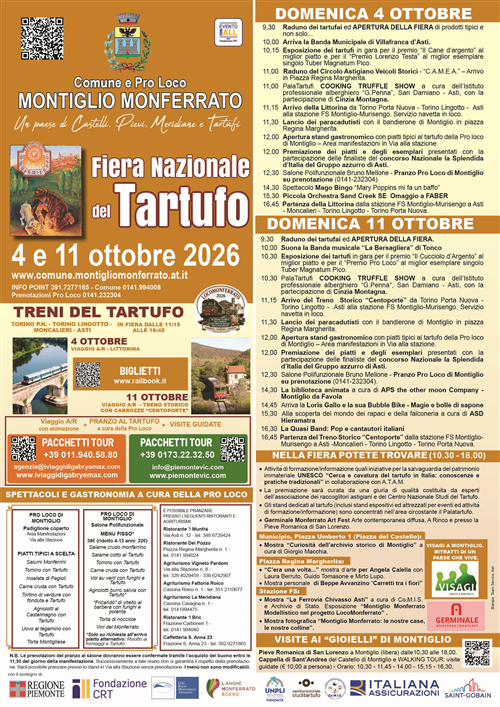 Fiera Nazionale del Tartufo - Montiglio Monferrato - Programma Edizione 4 e 11 ottobre 2026