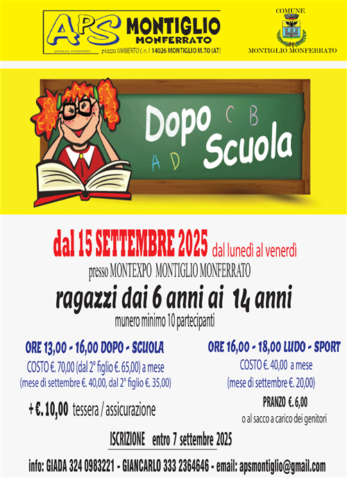 Aperte le iscrizioni al doposcuola APS Polisportiva Montiglio Monferrato